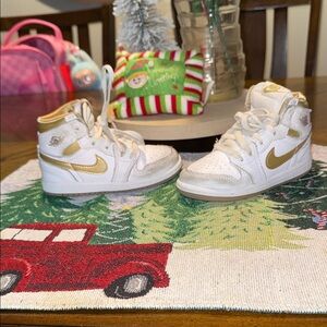 Jordan Kids White and Gold High-Top Sneakers